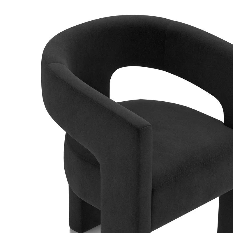 Velvet Upholstered Open-Back Accent Armchair with Arched Legs