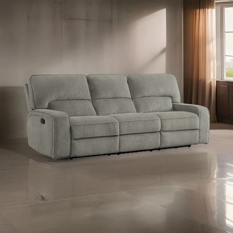 Neo 99 Inch Manual Double Recliner Sofa, 3 Seater Soft Gray Chenille Fabric