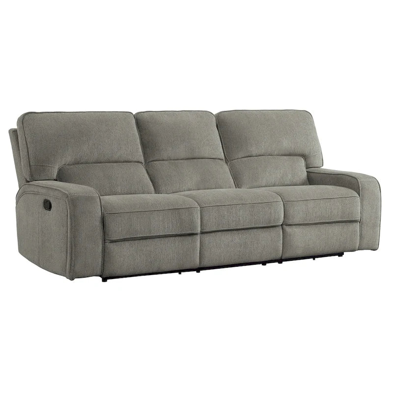 99-Inch Manual Triple Recliner Sofa Soft Gray Chenille Upholstery Modern Living Room