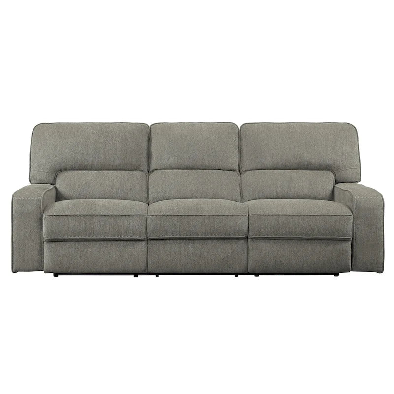 99-Inch Manual Triple Recliner Sofa Soft Gray Chenille Upholstery Modern Living Room