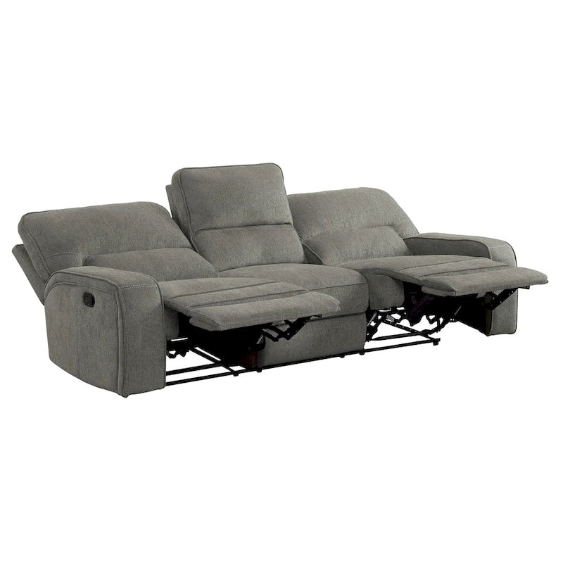 99-Inch Manual Triple Recliner Sofa Soft Gray Chenille Upholstery Modern Living Room