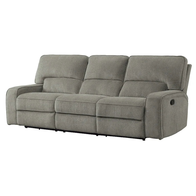 99-Inch Manual Triple Recliner Sofa Soft Gray Chenille Upholstery Modern Living Room
