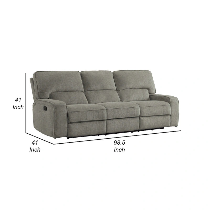 99-Inch Manual Triple Recliner Sofa Soft Gray Chenille Upholstery Modern Living Room