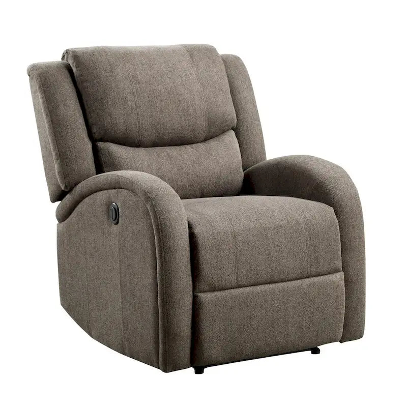 Karena 38 Inch Power Reclining Accent Chair, Brown Chenille, Solid Wood