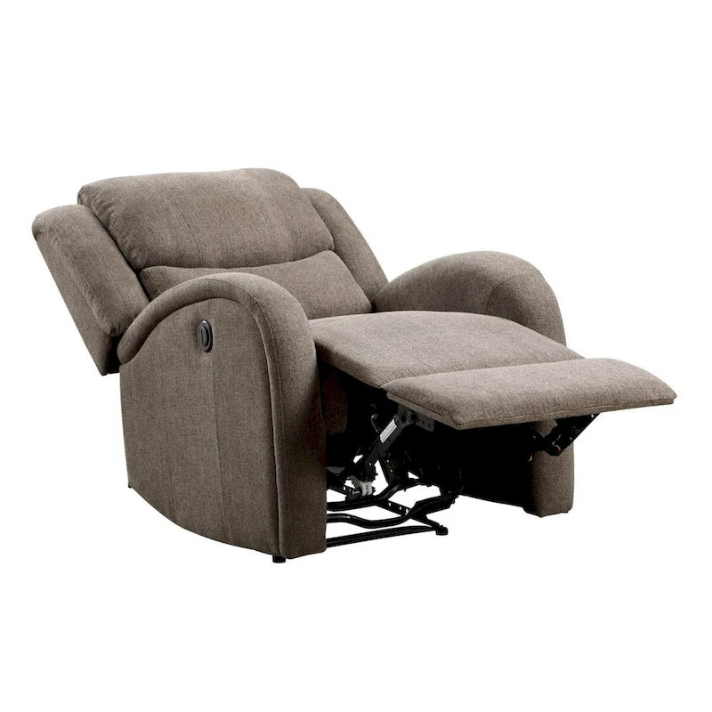 Brown Chenille Power Reclining Accent Chair with Solid Wood Frame