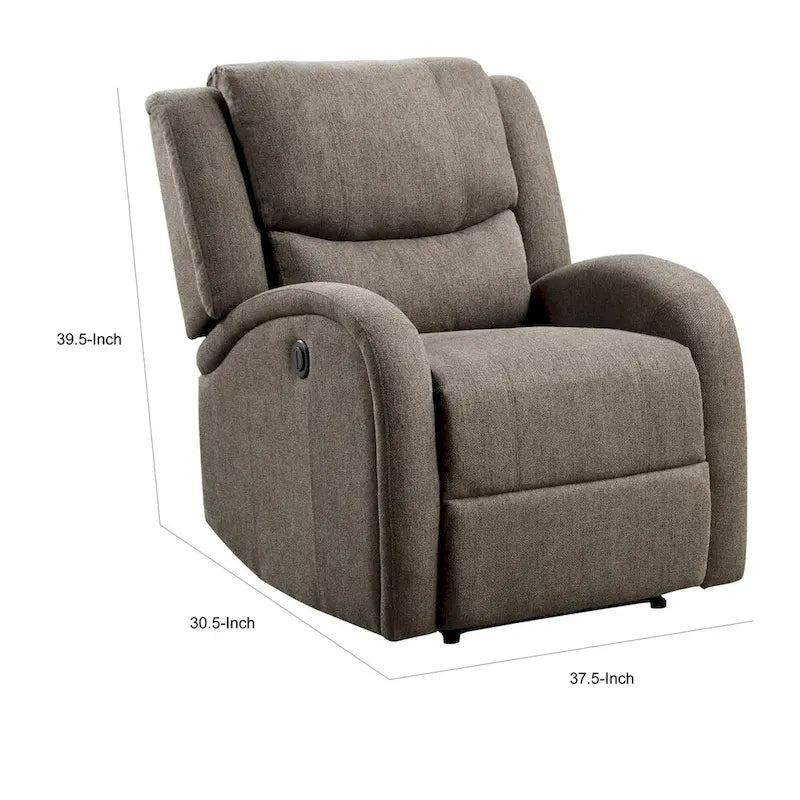 Brown Chenille Power Reclining Accent Chair with Solid Wood Frame